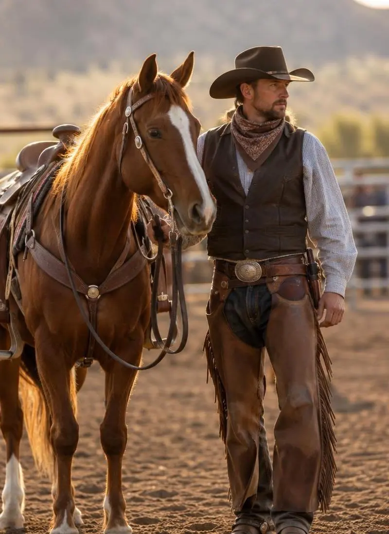 Competitor standing beside his horse