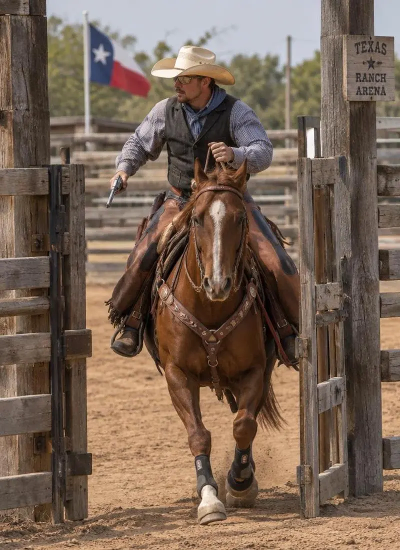 Rider entering the arena gate