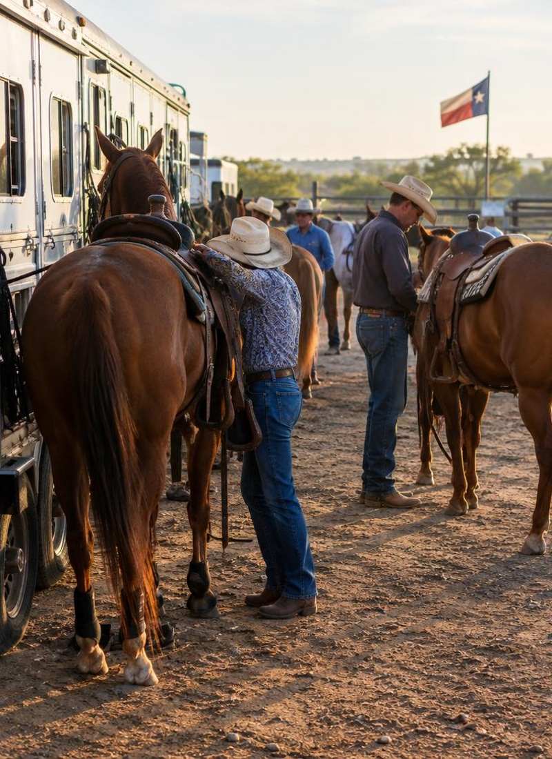 Riders preparing their horses